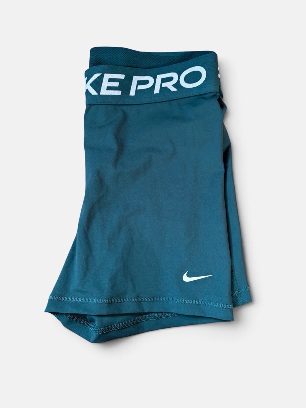 Nike Pro Dri-FIT Compression Shorts Women’s L Teal Logo Waistband Athletic